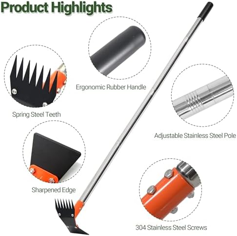 2-in-1 Garden Hoe and Weed Puller Rake 60 Inch Spring Steel Head