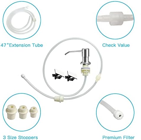 OHiHi Dish Soap Dispenser for Kitchen Sink (Brushed Nickel), Countertop Sink Soap Dispenser Water Pump with 47” No-Spill Extension Tube Kit Design for Kitchen Bathroom, No More Refills （Sliver）