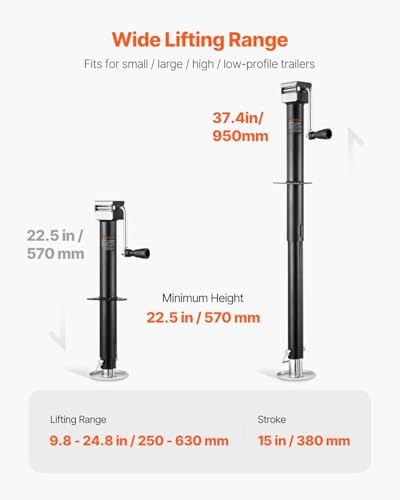 VEVOR 5000 lbs A-Frame Trailer Jack, 15" Vertical Travel, Adjustable Drop Leg, for Horse, Utility, Yacht Trailers