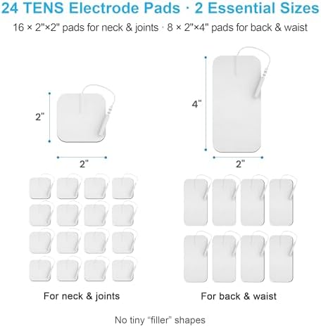 DOMAS 24 Pack 2x2&2x4 TENS Pads with Pad Holder, for TENS 7000, 30 Uses, Latex-Free, TENS Unit Electrode Replacement Pads Compatible with AUVON Etekcity & Other 2 mm Pin TENS Units
