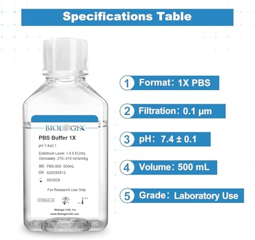 PBS Buffer 1X, Phosphate Buffered Saline Solution, 500mL