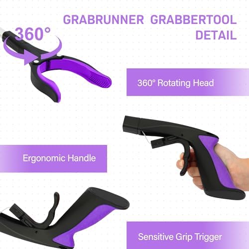 Grabber Reacher Tool - 32” Reacher Grabber Tool with Strong Magnetic and Swivel Head - Heavy Duty Pick Up Stick Grabbers for Seniors, Trash, Surgery Recovery Must Haves Gifts(Purple)