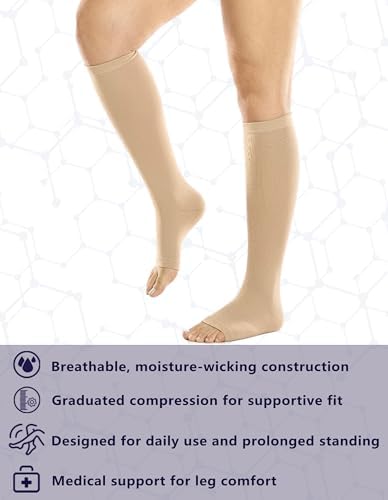 +MD 2 Pairs 20-30 mmHg Compression Socks for Women & Men, Knee High Open Toe Stockings, Graduated Support & Comfort Hose