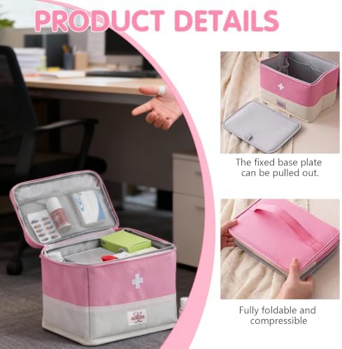 Travel Medicine Bag Organizer, Medical Bag Empty for First Responder Storage, Emergency Medical for Home, Travel, Camping, Car, Hiking & Outdoor Emergencies (Pink)