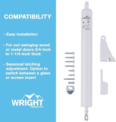 Wright Products Standard Duty Pneumatic Screen & Storm Door Closer – Adjustable Closing Speed, Quiet Operation, Easy Installation (Transitional, White)