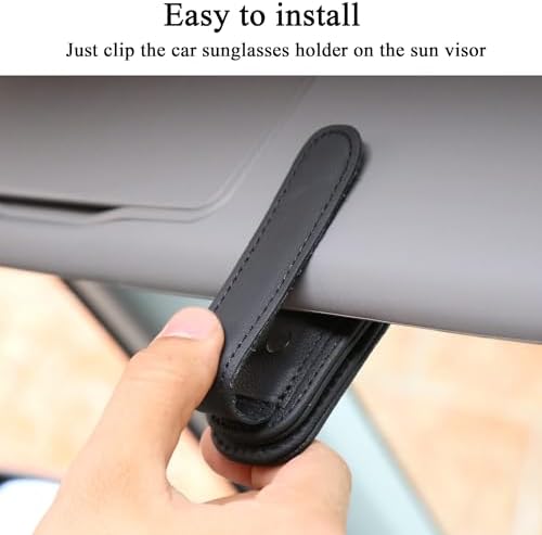 KIWEN Sunglasses Holders for Car Visor, Magnetic Leather Glasses Eyeglass Clip for Car, Ticket Card Clip Sunglasses Mount, Car Visor Accessories Gadgets (1, Black)