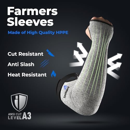OriStout Cut Resistant Farmers Sleeves with Thumb Hole, Arm Protectors for Thin Skin and Bruising, for Gardening, Welding, Kitchen, Arm Guards for Biting, Pet Grooming, Grey, 1 Pair