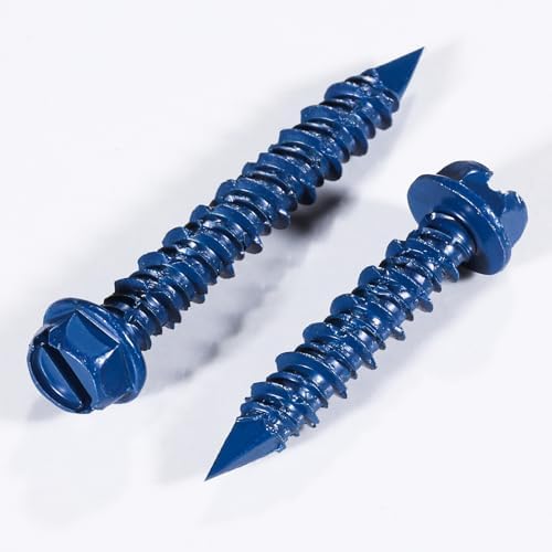 Wensilon(30 PCS) 3/16" * 1-1/4" Slotted Hex Concrete Screws Anchor Blue Hexagon Head for Anchoring to Masonry, Block or Brick Stucco