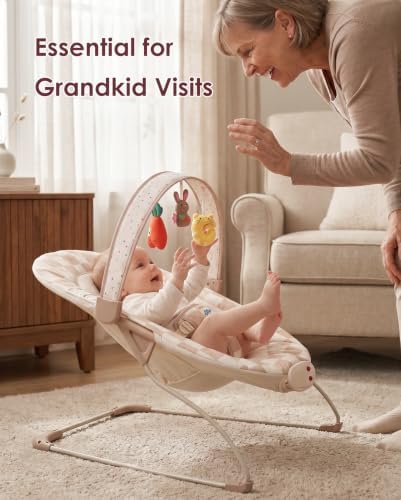 Tiny Marvels Baby Bouncer, Baby Bouncer Seat with Music for 0-6M, 20lbs
