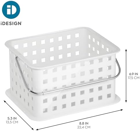 iDesign Portable Shower Caddy Basket with Handle, White