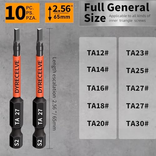 DYRECELVE 10-Pack Triangle Screwdriver, 2.56-In Magnetic Triangle Bit Set
