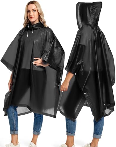 2 Pack Rain Ponchos for Adults Reusable - Raincoats Survival Emergency Heavy Duty Rain Coat with Drawstring Hood