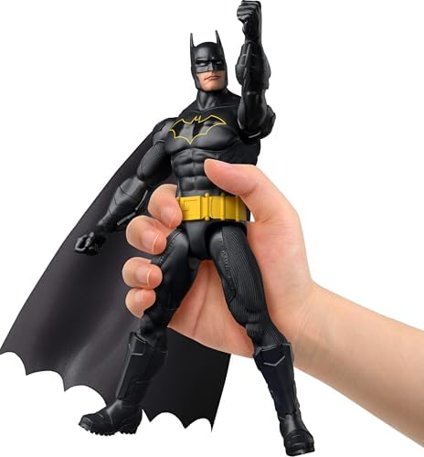 Mattel DC 12-Inch Batman Action Figure, Black Batsuit with Yellow Belt & Fabric Cape, Detailed Design & 7 Points of Articulation