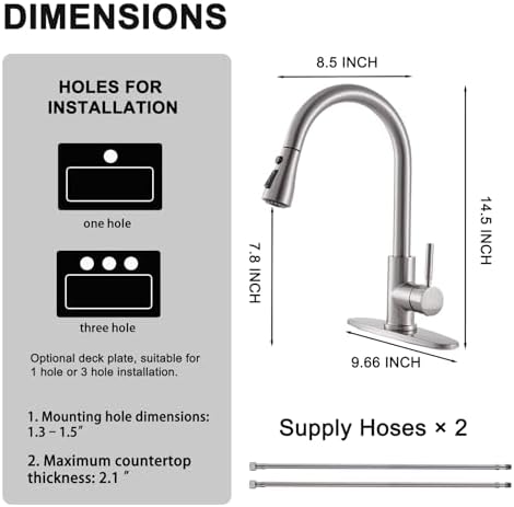 VAPSINT Kitchen Faucet with Pull Down Sprayer, Brushed Nickel