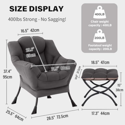 Tiita Lazy Chair with Ottoman, Comfy Reading Accent Chair, Dark Grey