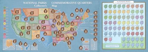 National Parks Commemorative Quarters Collector's Map 2010-2021 (includes both mints, plus the rare West Point quarter release!)