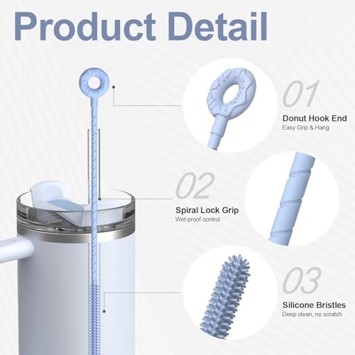 YOTIME Silicone Straw Cleaner Brush, 2 Pcs Reusable Straw Brush(6mm+9mm) for Cleaning Narrow & Wide Straws, Tumblers, Blue