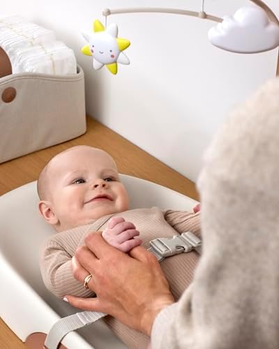 Skip Hop Baby Changing Pad Nursery Style Wipe-Clean Contoured with Cushioned Foam, Non-Skid Base, Built-in Safety Belt & Tuck-Away Toy Bar Fits Standard Changing Tables, Oat