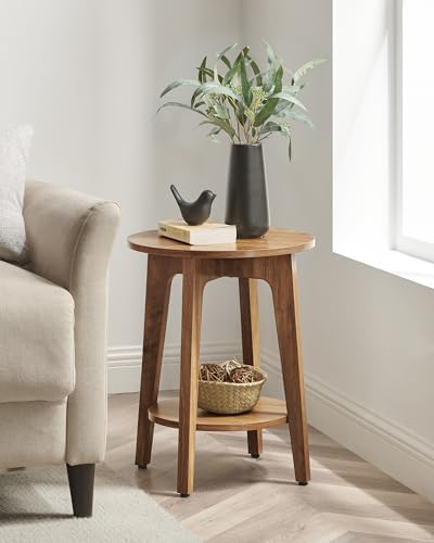 VASAGLE Round Side Table with Lower Shelf, End Table for Small Spaces
