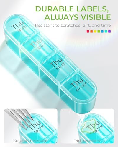 Odaro Weekly Pill Organizer 4 Times A Day, Daily Pill Box 7 Day, Black