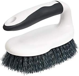 Amazon Basics All Purpose Rectangular Scrub Brush, Hard Bristle, Stiff Bristles, Sturdy, Ergonomic Long Handle, Durable, 2-Pack, White & Black