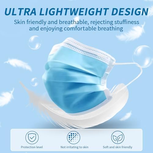 NNPCBT Blue Disposable Face Masks 100 Pack,Mask for Adults Outdoor Indoor