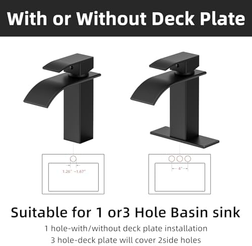 Ryuwanku Waterfall Bathroom Faucet, Matte Black Stainless Steel, 1-Handle