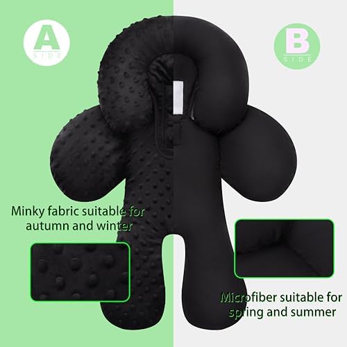 Pro Goleem Infant Car Seat Insert, Baby Head Neck Body Support, Soft Minky Newborn Car Seat Insert, 2-in-1 Reversible, Boys and Girls, Black