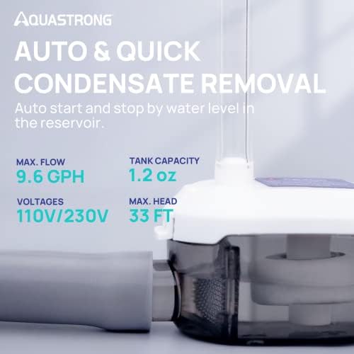Aquastrong Mini Split HVAC Condensate Pump, 9.6 GPH, 115V/230V, Automatic Safety Switch, 33 FT Lift AC Condensate Removal for Air Conditioner, Furnace, Dehumidifier, 3.3' Power Cord