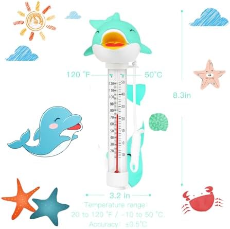 XY-WQ Dolphin Floating Pool Thermometer with String, Easy-Read