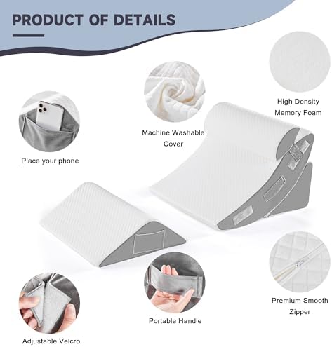Yojoker 4PCS Orthopedic Bed Wedge Pillow Set for Sleeping, Post Surgery Foam Pillow for Body, Back and Leg Pain Relief, Triangle Adjustable Support Pillow - Acid Reflux, Anti Snoring & GERD Sleeping