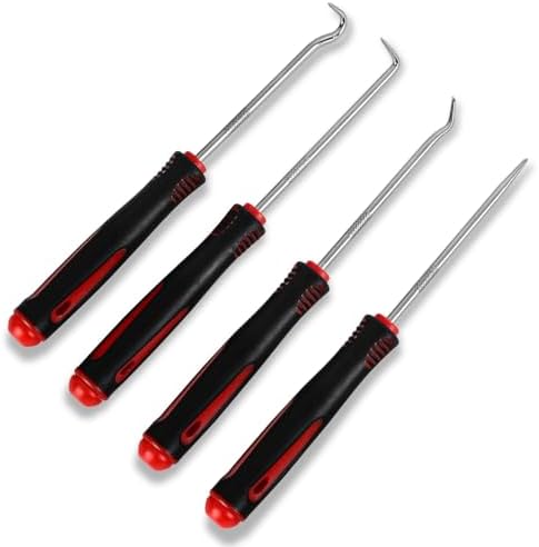 4-Piece Hook and Pick Set, Precision Automotive Pick Tool & O Ring Pick Set with Comfort Grip & Anti-Slip Shaft for Oil Seal, Gasket Removal, and Electronic Repair