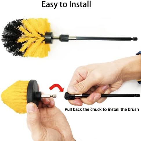 8 Pack Drill Brush Attachment Set, 1/4in Power Scrubber Brush+ Extend Long Rod, Brush Drill Attachment, Power Cleaning Scrub Brush for Bathroom, Tub, Tile, Corner, Floor