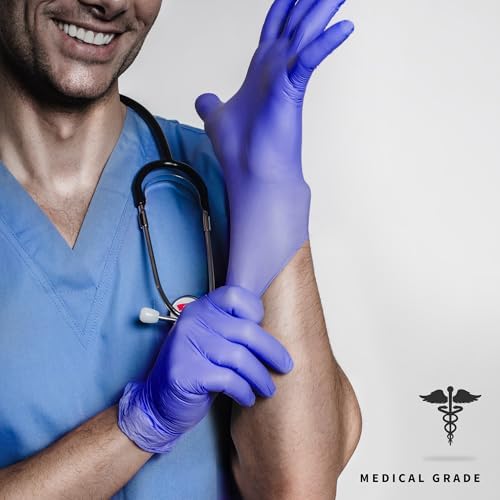 Medguy Medical Nitrile Exam Gloves, 4 Mil Powder-Free Latex-Free Disposable Food-Safe Cooking Cleaning, Blue-Violet 100 Pcs