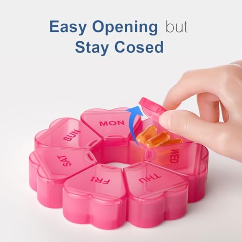Large Weekly Pill Organizer, Pill Box 7 Day, KAPENS Daily Vitamin Case Large Capacity Compartments, Pill Containers for Fish Oil Medicine Supplements, Red