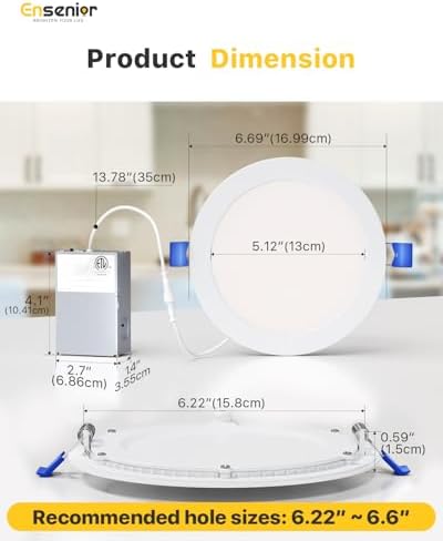 Ensenior 20 Pack 6 Inch LED Recessed Light, 5CCT Dimmable Canless Wafer