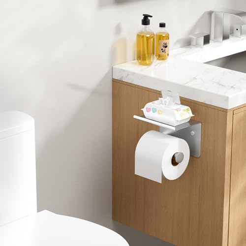 FORIOUS Toilet Paper Holder with Shelf, Adhesive or Screw, Commercial