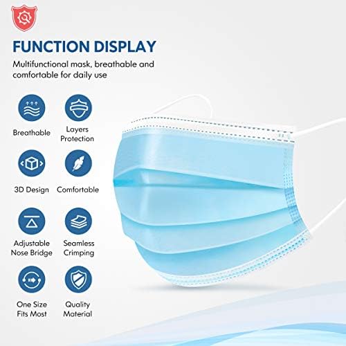 HDFK Face Mask Disposable Adults 3Ply Non-Woven with Nose Clip Blue 50Pack