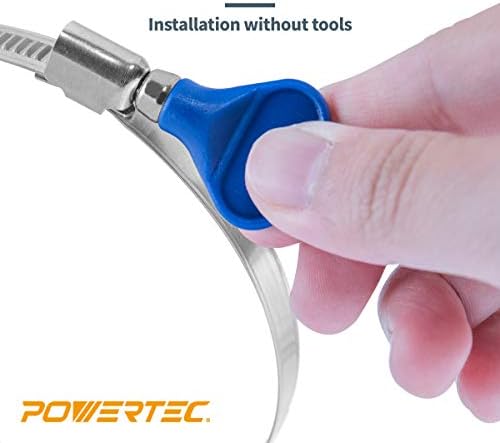 POWERTEC 70260 4 Inch Key Hose Clamp, Thumb Screw Key Adjustable Stainless Steel Hose Clamps for Dust Collection, Dust Collector and Dryer Vent Hose, Pipe Clamp, RV Clamp, Worm Gear Clamp, 10 pack