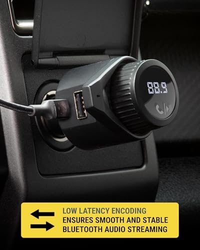 Scosche BTFM9 FM Bluetooth Transmitter Car, Dual 12W USB-C and USB-A Charging Ports, Fast Type C Car Charger, Wireless Radio Bluetooth Adapter, Hands-Free Kit for Calls, Siri and Google Assistant
