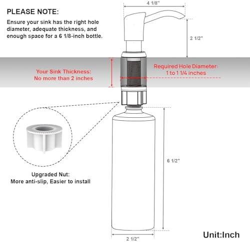 GAGALIFE Dish Soap Dispenser for Kitchen Sink, 17 oz Bottle, Brushed Nickel