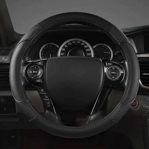 GIANT PANDA Microfiber Leather Steering Wheel Cover for Honda Accord,Civic,CR-V,HR-V,Pilot(Diamond-Pattern-Black-Standard Size)