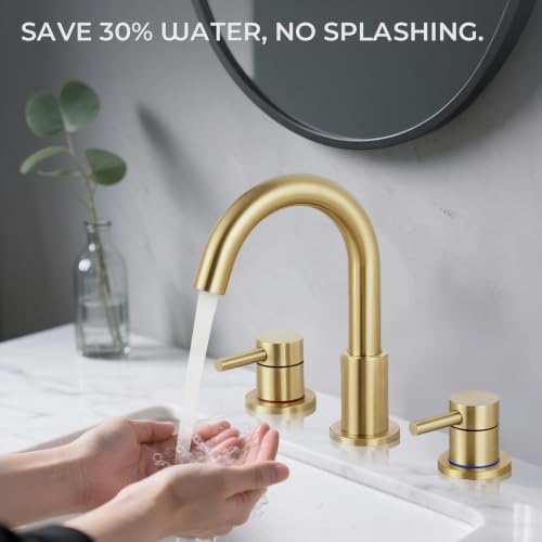 Bathroom Faucet 3 Hole Brushed Gold, 2-Handle Widespread Faucet