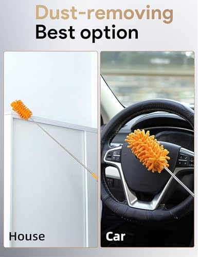 Duster for Cleaning, 10-29" Extension Pole, 2 Washable Heads, Yellow