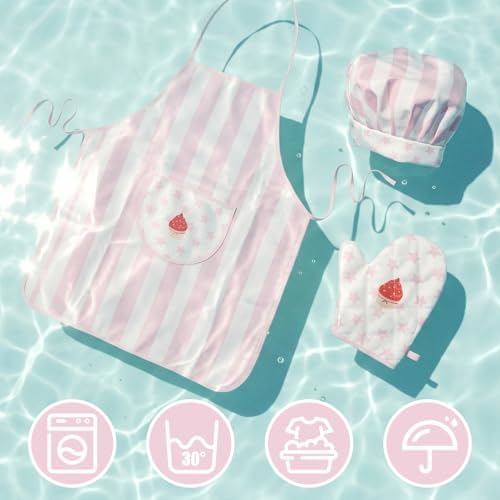 Kid Apron and Chef Hat Set, 3Pcs Children Cooking Baking Set Kits