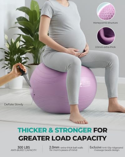 Gruper Yoga Ball, Extra Thick Exercise Ball for Workout Pregnancy Stability - 4 Sizes Anti Burst Balance Ball for Yoga, Pilates, Fitness, Birthing, Physical Therapy - Includes Pump