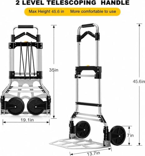 330 LB Capacity Folding Hand Truck Dolly Cart, Portable Aluminum Dolly Cart with Telescoping Handle and Rubber Wheels for Moving,Shopping,Travel,Office Use.