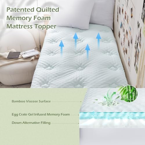 Hansleep Twin XL Mattress Topper College Dorm Memory Foam Soft Mattress Pad
