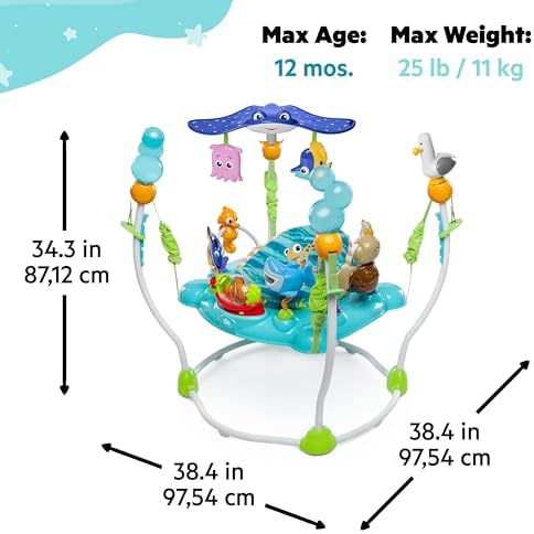 Bright Starts Disney Baby Finding Nemo Sea of Activities Baby Activity Center Jumper with Interactive Toys, Lights, Songs & Sounds, 6-12 Months (Blue)