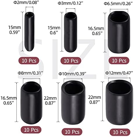 Aleric Rubber End Caps - 60pcs Flexible Screw Thread Protector Covers Rubber Bolt Covers Caps for Metal Tube Rod in 6 Sizes 2mm,3mm,6.5mm,8mm,10mm,12mm